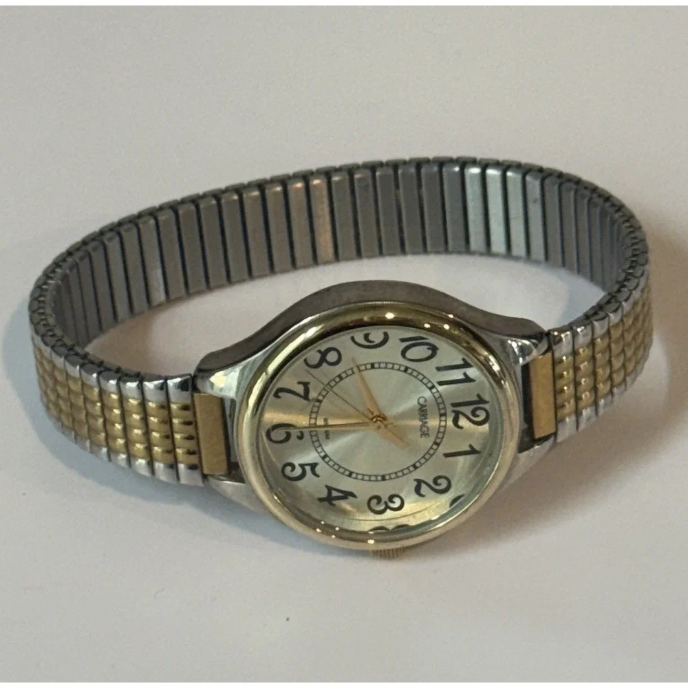 Vintage Carriage by Timex Women's Stretch Band Watch Silver & Gold Tone